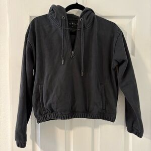 Tesla Women’s 1/4 Zip Hoodie Dark Gray Crop Elastic Waist Size M